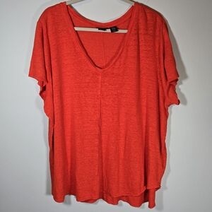 Tahari 100% Linen V-Neck Short Sleeve Top Women's Size 3X‎ Lightweight Blouse